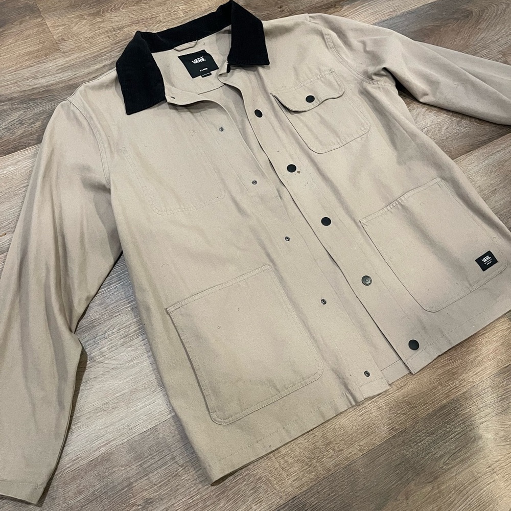 Vans Men's Beige Jacket with Black Collar